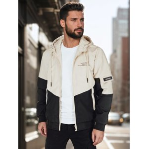 Smotanovo-čierna pánska prechodná bunda s kapucňou a potlačou TX5027 Veľkosť: 2XL