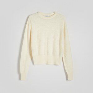 Reserved - Štruktúrovaný bavlnený sveter - Krémová