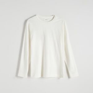 Reserved - Bavlnené tričko s dlhými rukávmi - Krémová
