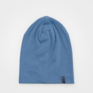 Reserved - Čiapka beanie z prúžkovaného úpletu s nášivkou - Modrá