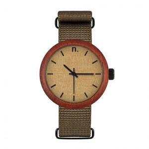 Dámske drevené hodinky s textilným remienkom v kaki farbe
