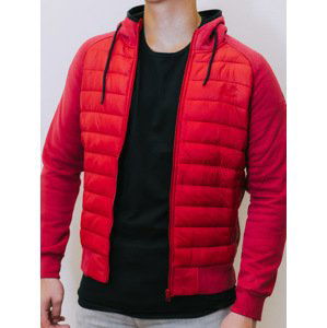 Pánska prechodná bunda na zips v červenej farbe s kapucňou, Veľkosť L