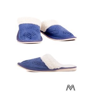 Dámske kožené papuče Model 18 modré zateplené , Veľkosť 40