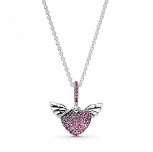 PANDORA náhrdelník Pavé srdce s anjelskými krídlami 398505C02-45