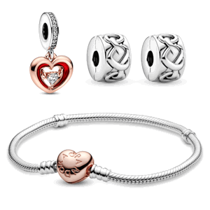 PANDORA set náramok s korálkami Heart 580719+782450C01+2x798035