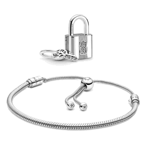 PANDORA set náramok s korálkou Padlock and Key 599652C01+790088C01