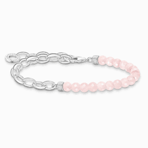 THOMAS SABO strieborný náramok na charm Rose quartz and chain link A2098-034-9