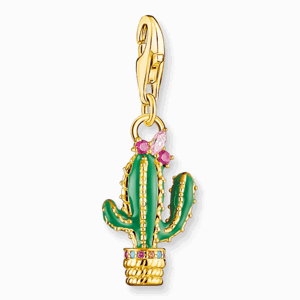 THOMAS SABO strieborný prívesok charm Green cactus gold 1928-471-7