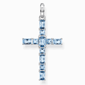 THOMAS SABO prívesok Cross with aquamarine-coloured stones PE939-009-1