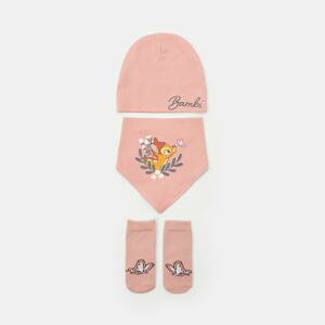 Sinsay - Súprava čiapky beanie, podbradníka a ponožiek Bambi - Ružová