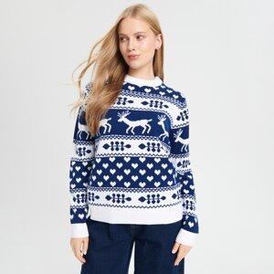 Sinsay - Vlnený sveter s nórskym vzorom - Tmavomodrá