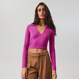 Sinsay - Crop top z prúžkovaného úpletu - Purpurová