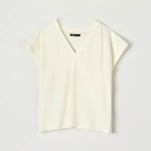 Sinsay - Bavlnené tričko s krátkym rukávom - Krémová