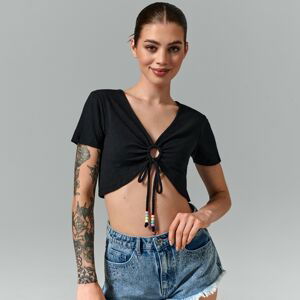 Sinsay - Crop top s viazaním - Čierna