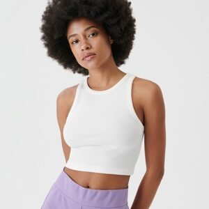 Sinsay - Crop top z prúžkovaného úpletu - Krémová