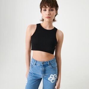 Sinsay - Crop top z prúžkovaného úpletu - Čierna