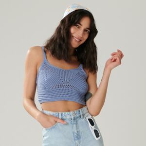 Sinsay - Bavlnený crop top - Modrá