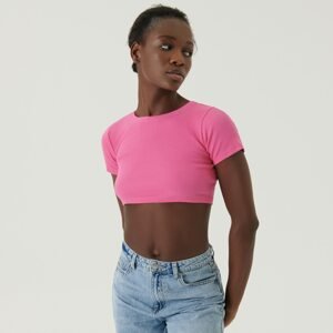 Sinsay - Crop top z prúžkovaného úpletu - Ružová