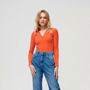Sinsay - Tričko s dlhými rukávmi z prúžkovaného úpletu - Oranžová