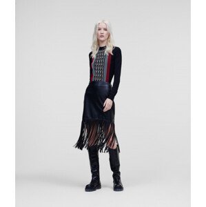 Sukňa Karl Lagerfeld Faux Leather Skirt W/ Fringes Čierna 40