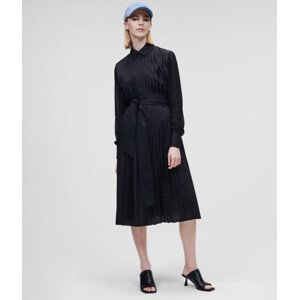 Šaty Karl Lagerfeld Pleated Shirt Dress W/ Belt Čierna 38