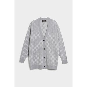 Sveter Karl Lagerfeld Long Monogram Cardigan Šedá M