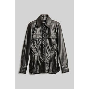 Košeľa Karl Lagerfeld Faux Leather Karl Shirt Čierna 42