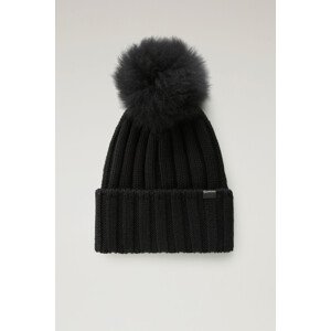 Čapica Woolrich Beanie Cashmere Pom-Pom Čierna M