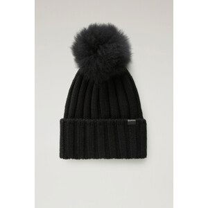 Čapica Woolrich Beanie Cashmere Pom-Pom Čierna S