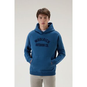 Mikina Woolrich Organic Cotton Script Hoodie Modrá Xxl