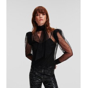 Blúzka Karl Lagerfeld Kl Mesh Ruffle Top Čierna 38