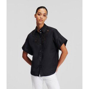 Košeľa Karl Lagerfeld Ss Embroidered Shirt Čierna 38