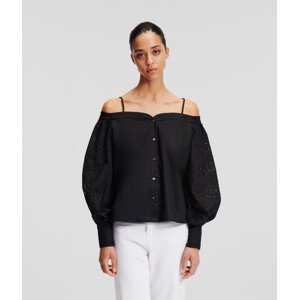 Blúzka Karl Lagerfeld Off Shoulder Embroidery Top Čierna 38