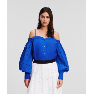 Blúzka Karl Lagerfeld Off Shoulder Embroidery Top Modrá 40