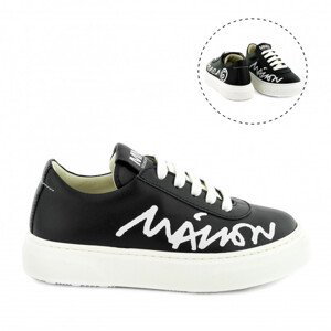 Tenisky Mm6 Contrasting Printed Logo Leather Lace-Up Low Sneakers Čierna 32