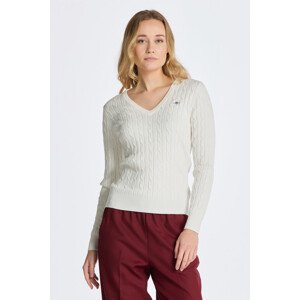 SVETER GANT STRETCH COTTON CABLE V-NECK biela XXL