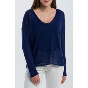 SVETER GANT O2. FINE KNIT LINEN VNECK modrá S