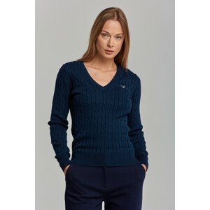 SVETER GANT STRETCH COTTON CABLE V-NECK modrá XS