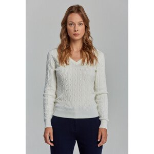 SVETER GANT STRETCH COTTON CABLE V-NECK biela S