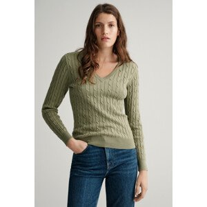 SVETER GANT STRETCH COTTON CABLE V-NECK zelená XL