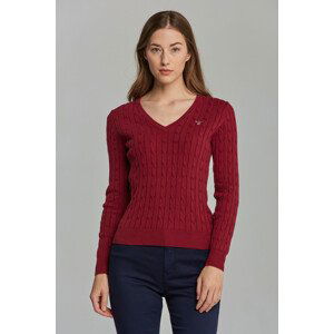 SVETER GANT STRETCH COTTON CABLE V-NECK červená L