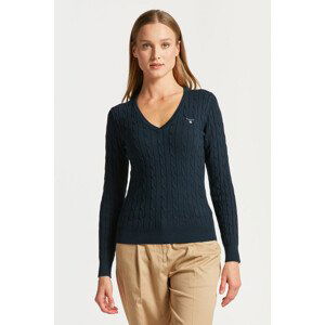 SVETER GANT STRETCH COTTON CABLE V-NECK modrá XS