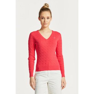 SVETER GANT STRETCH COTTON CABLE V-NECK ružová S