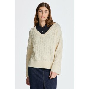 SVETER GANT HERRINGBONE V-NECK biela L