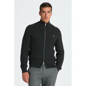 SVETER GANT COTTON TEXTURE ZIP CARDIGAN šedá XXL