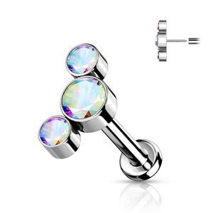 Titánová bezzávitová labreta Triple zirconia Délka / Průměr: 8 mm, Farba: Aurora borealis / dúhová, Veľkosť: 1,2 mm