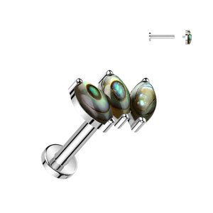 Titánová labreta s vnútorným závitom a prírodným kameňom Eleni Délka / Průměr: 8 mm, Farba: Abalone/perlová, Veľkosť: 1,2 mm