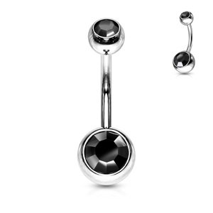 Titánový piercing do pupku s farebnými zirkónmi Merey Délka / Průměr: 10 mm, Farba: čierna, Velikost koncovky: 5 & 8 mm