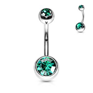 Titánový piercing do pupku s farebnými zirkónmi Merey Délka / Průměr: 8 mm, Farba: Aqua, Velikost koncovky: 5 & 8 mm