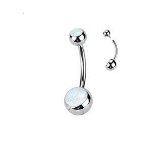 Titánový piercing do pupku s opálom a vnútorným závitom Grand Délka / Průměr: 10 mm, Farba: strieborná, Velikost koncovky: 5 & 8 mm